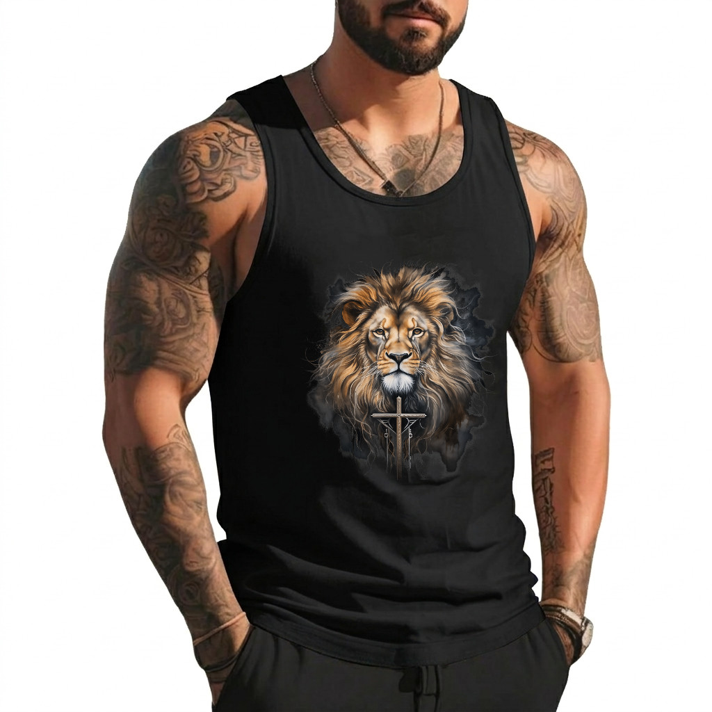 Christian Cross Lion of Judah Religious Faith Jesus Pastor Tank Top