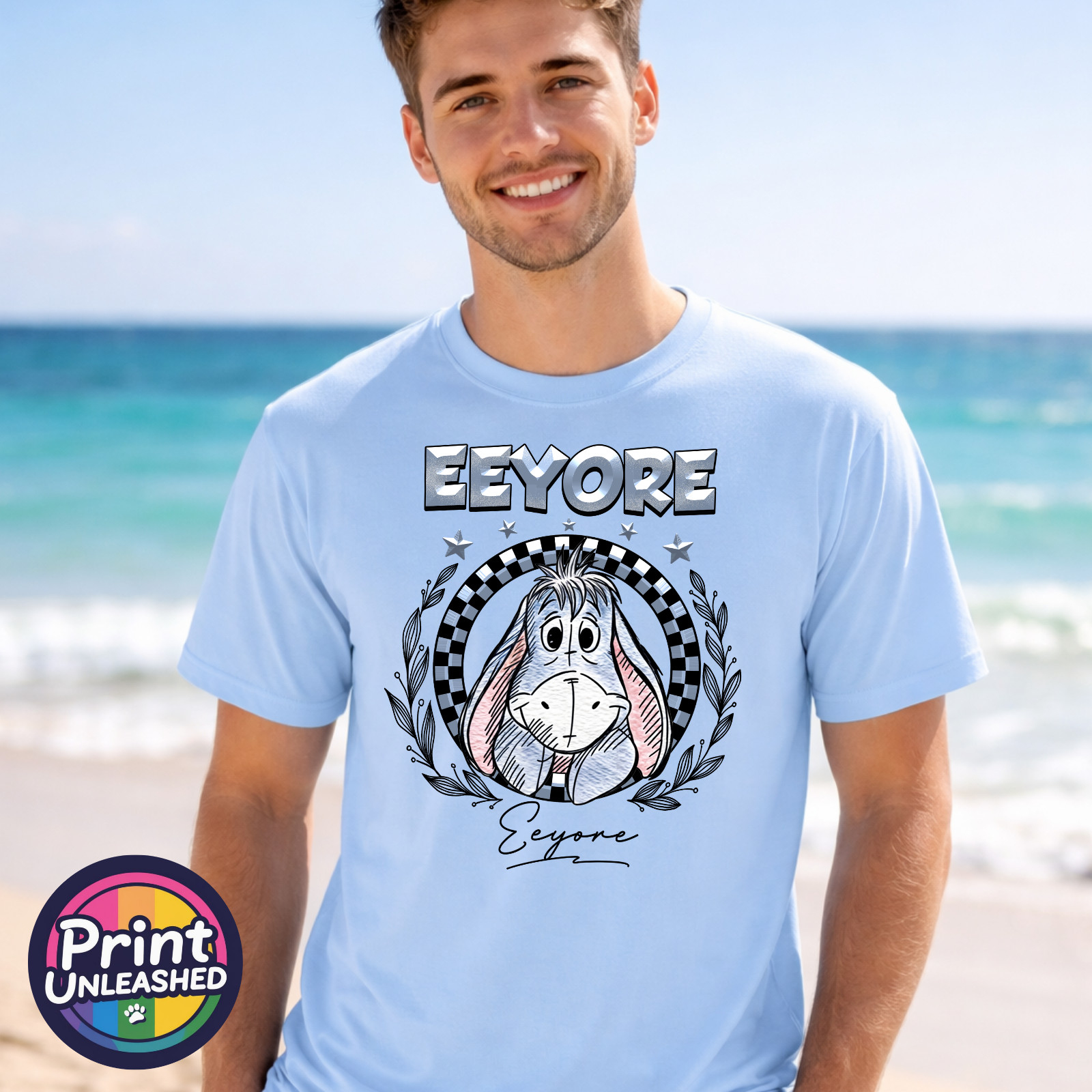Round Eeyore T-Shirt Premium Pale Blue Tee Unisex M L XL Gorgeous Gift gallery
