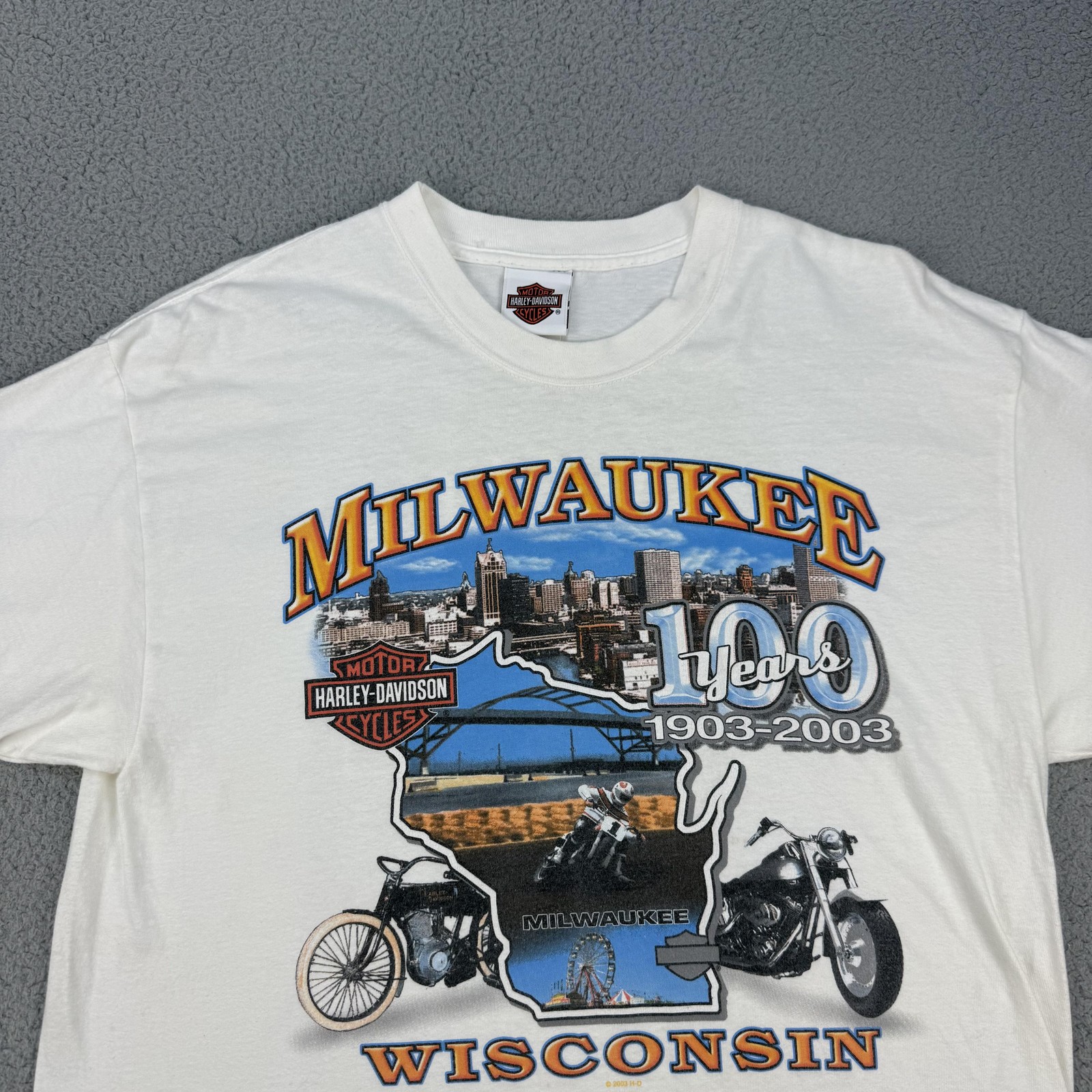 Vintage Harley-Davidson Shirt Mens Large White Milwaukee 100 Years 1903-2003 gallery