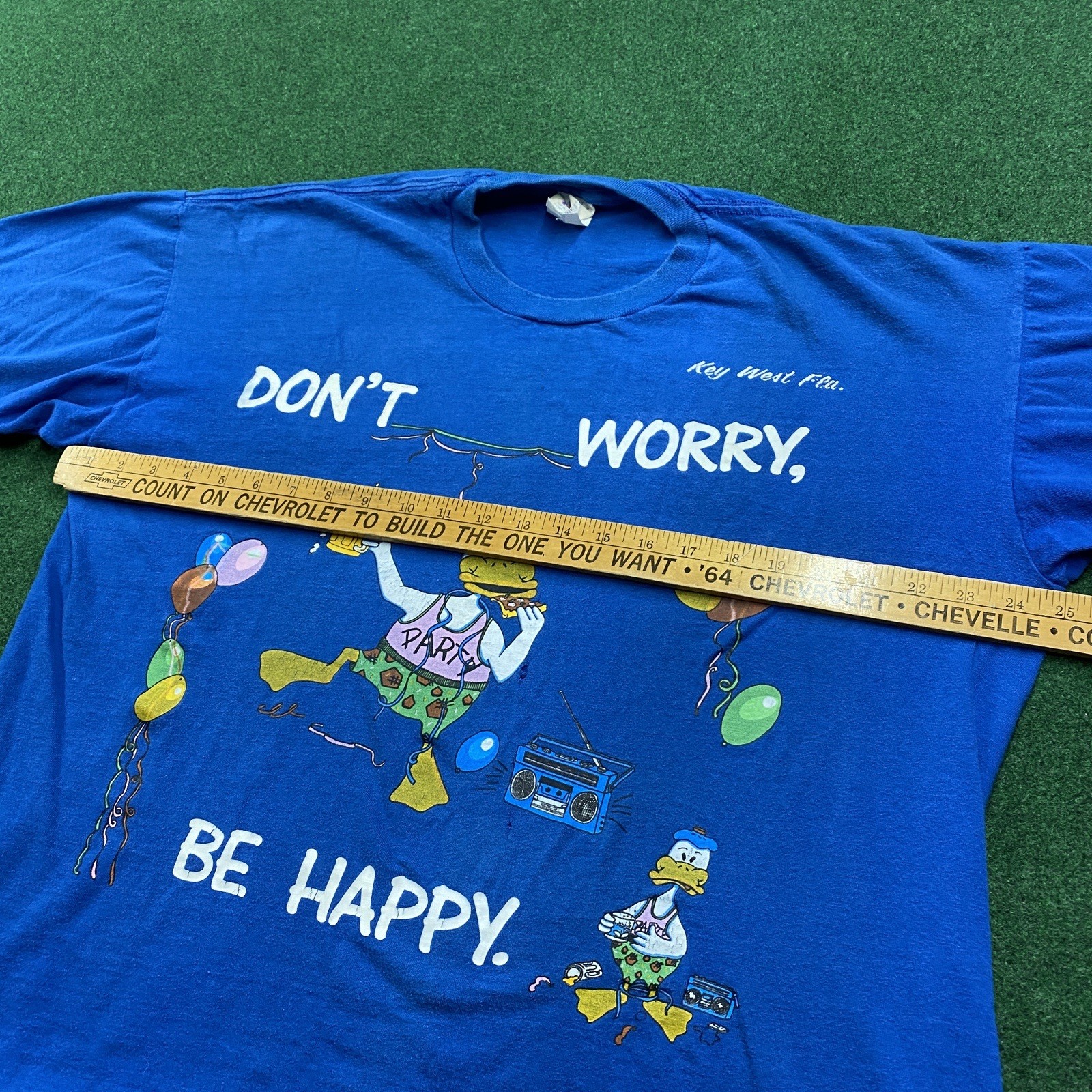 Vintage Don’t Work Be Happy Shirt Mens XL Blue 80S 90S Party Animal Tee USA gallery