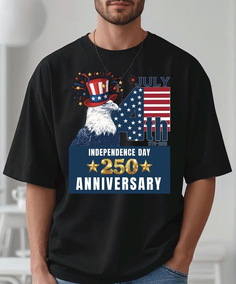 4th Of July T-Shirt, USA 250th Anniversary Graphic Tee, Uncle Sam Hat gallery