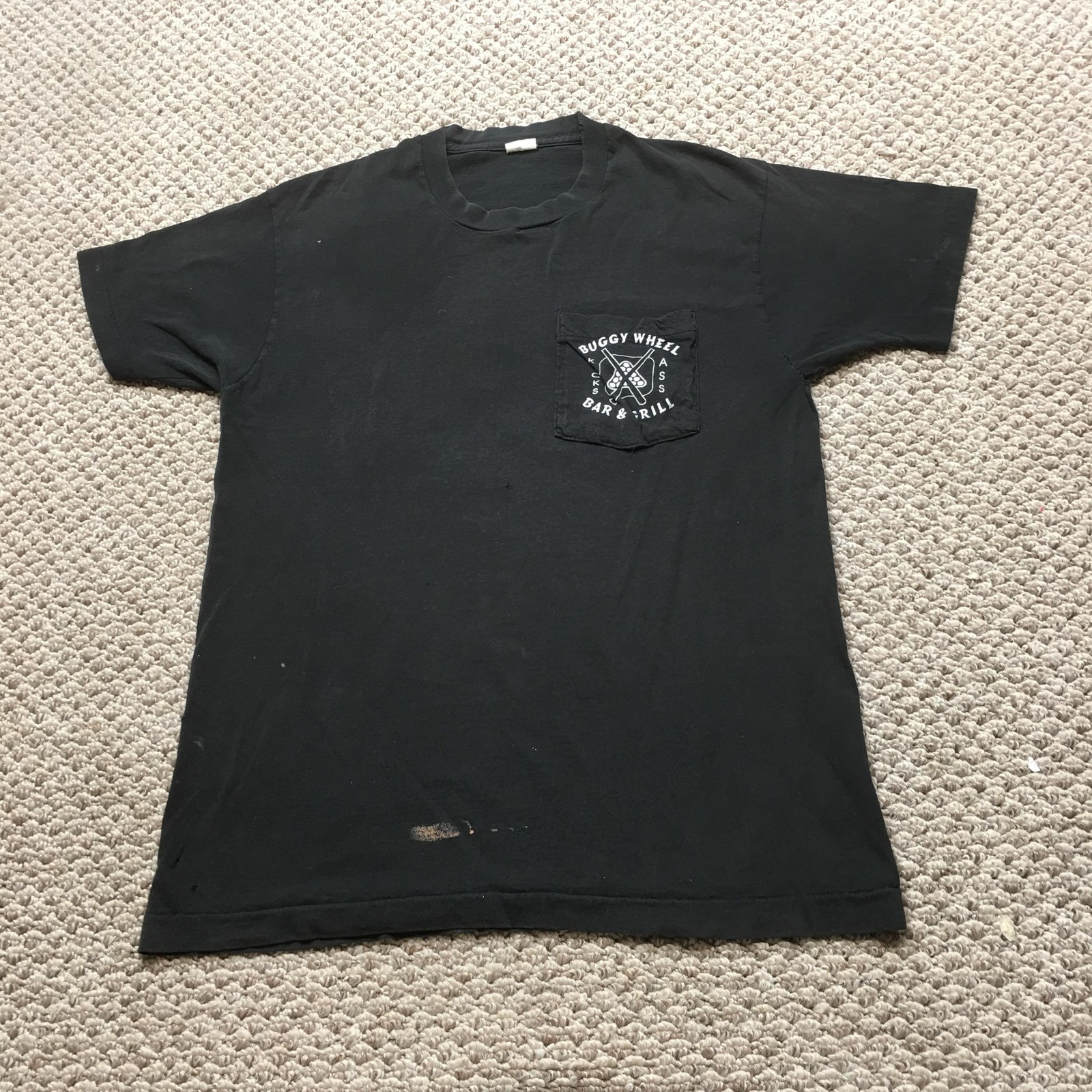 Vintage Single Stitch T-shirt Mens Medim Black Made in USA Pocket Distressed 90s gallery