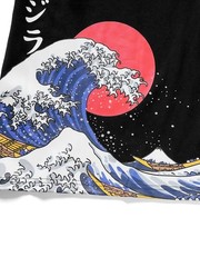 Niepce Men’s Crane and Waves Graphic Tee Japanese Streetwear T-Shirt