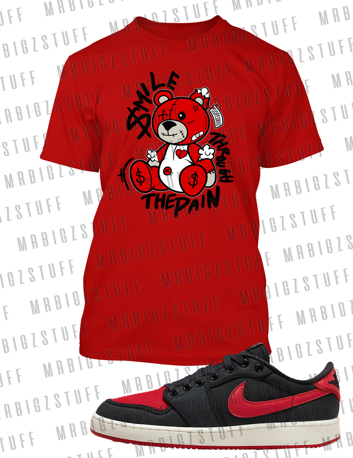 Smile Thru the Pain Hip Tee Shirt J1 KO Low Bred Pro Club Shaka Big Tall Sport