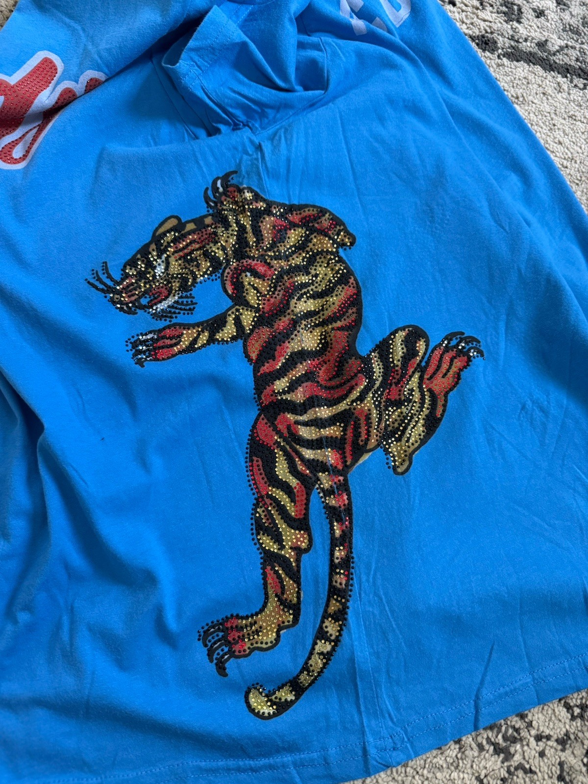 NWT Ed Hardy Rhinestone Tiger AOP T-shirt Size XL Blue Athletic Dept gallery