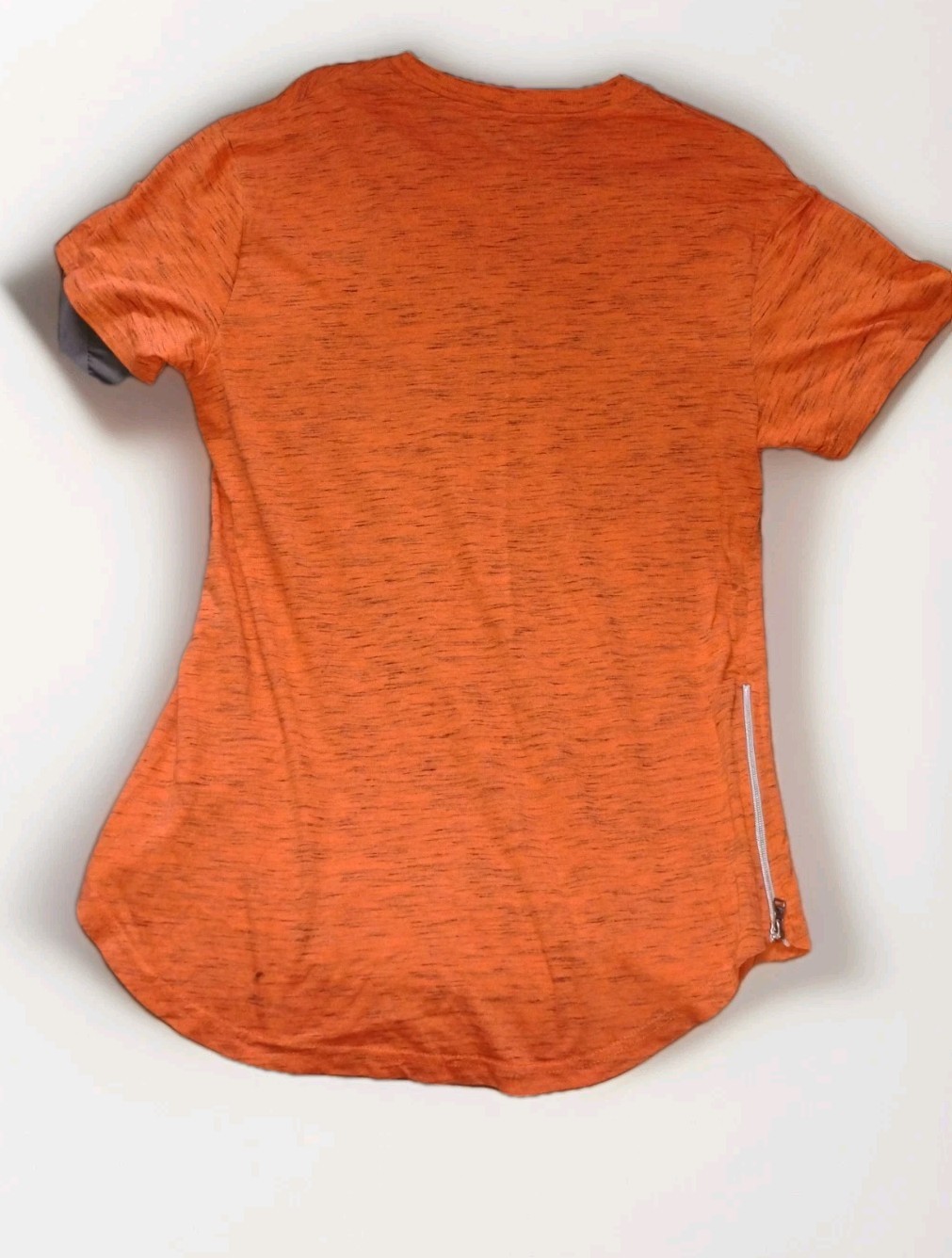 WT02 Men’s Longline Curved Hem T-Shirt Orange Side Zipper Streetwear Size L gallery