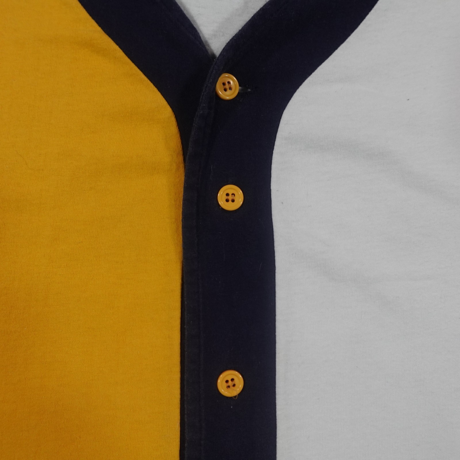 Vintage 80s Baseball Jersey Mens M Yellow Color Block Blank Button Shirt 0363 gallery