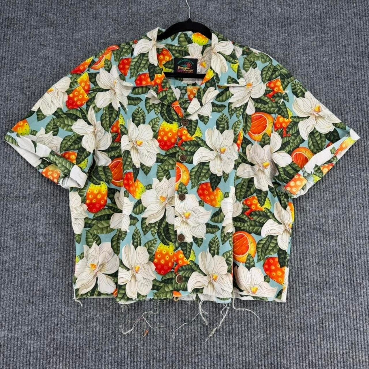 Vintage Paradise Hanger Hawaiian Crop Shirt Tropical Floral Fruit Boxy XXL gallery