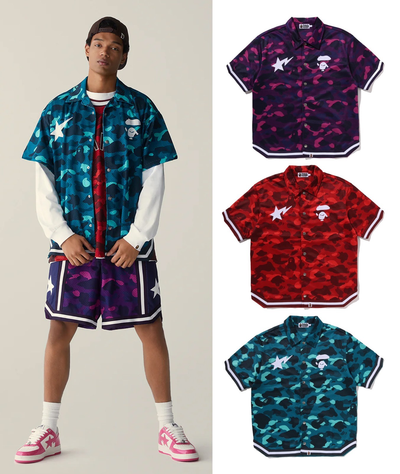 A BATHNIG APE Men’s COLOR CAMO WARM UP SS SHIRT 1M30132314 bz