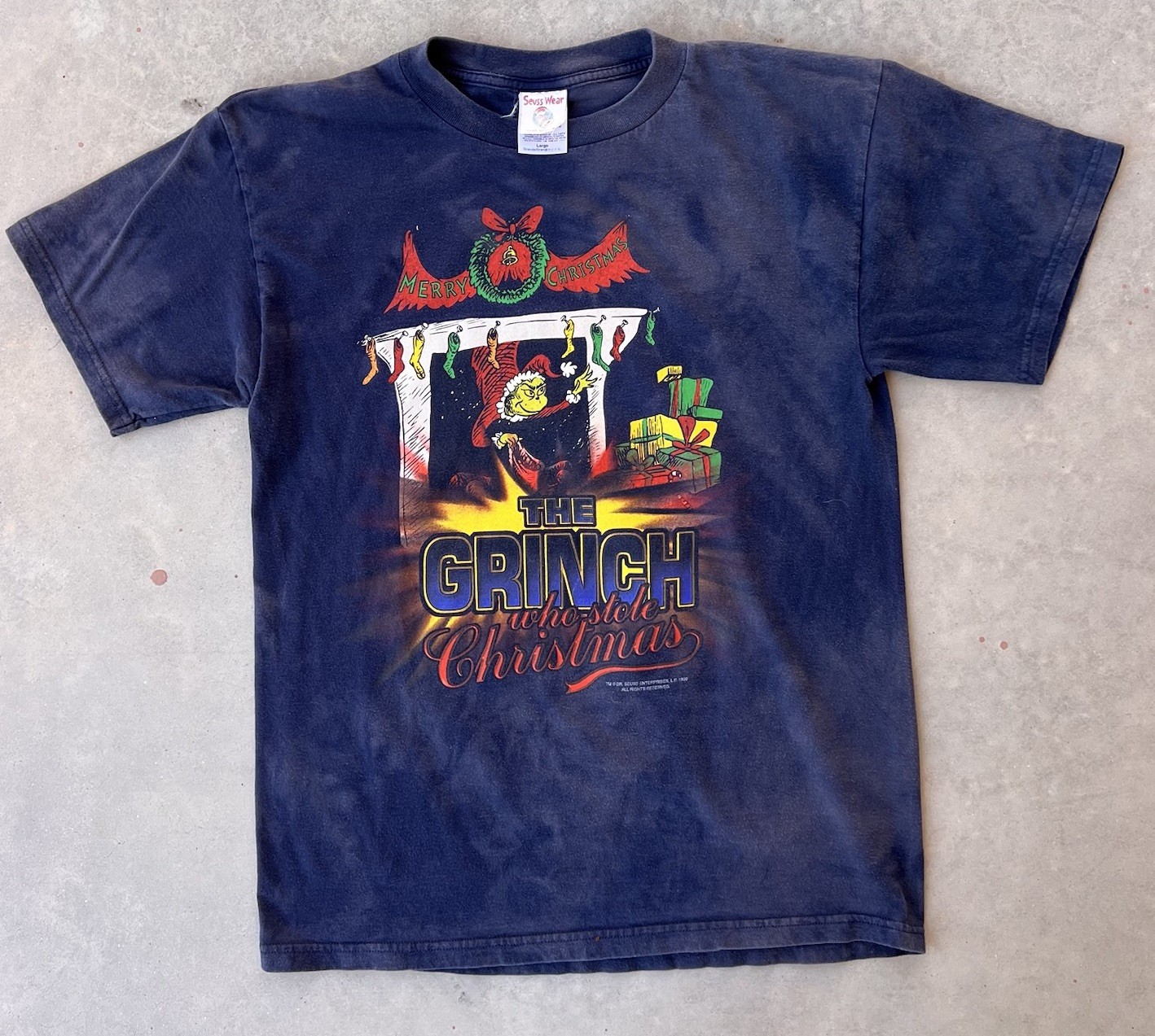 Vintage Xmas Shirt Large The Grinch Who Stole Christmas 90s Dr Seuss Wear FADED