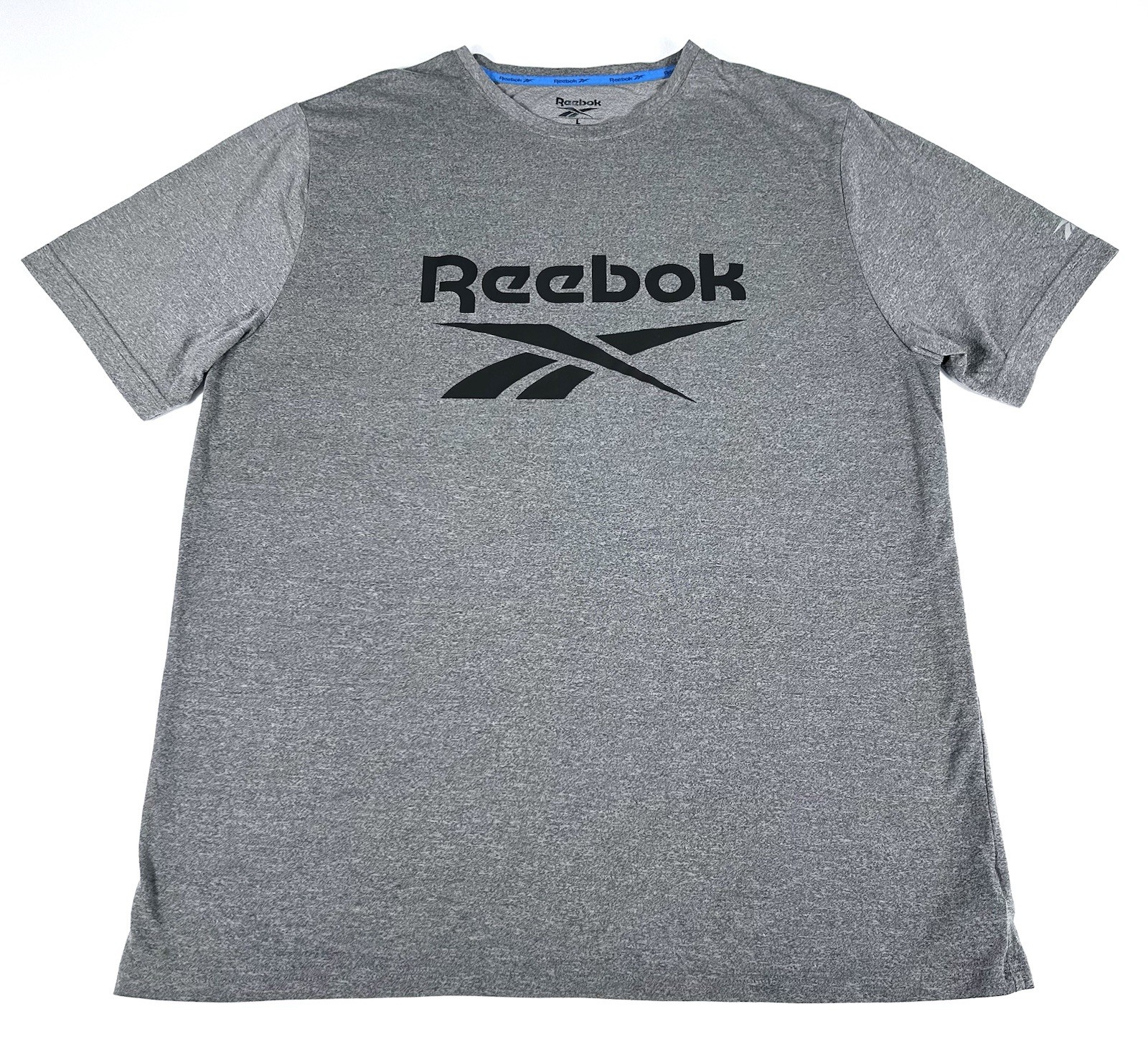 Reebok Men’s L Asphalt Gray Big Stacked Logo Graphic Activewear Casual T-Shirt gallery