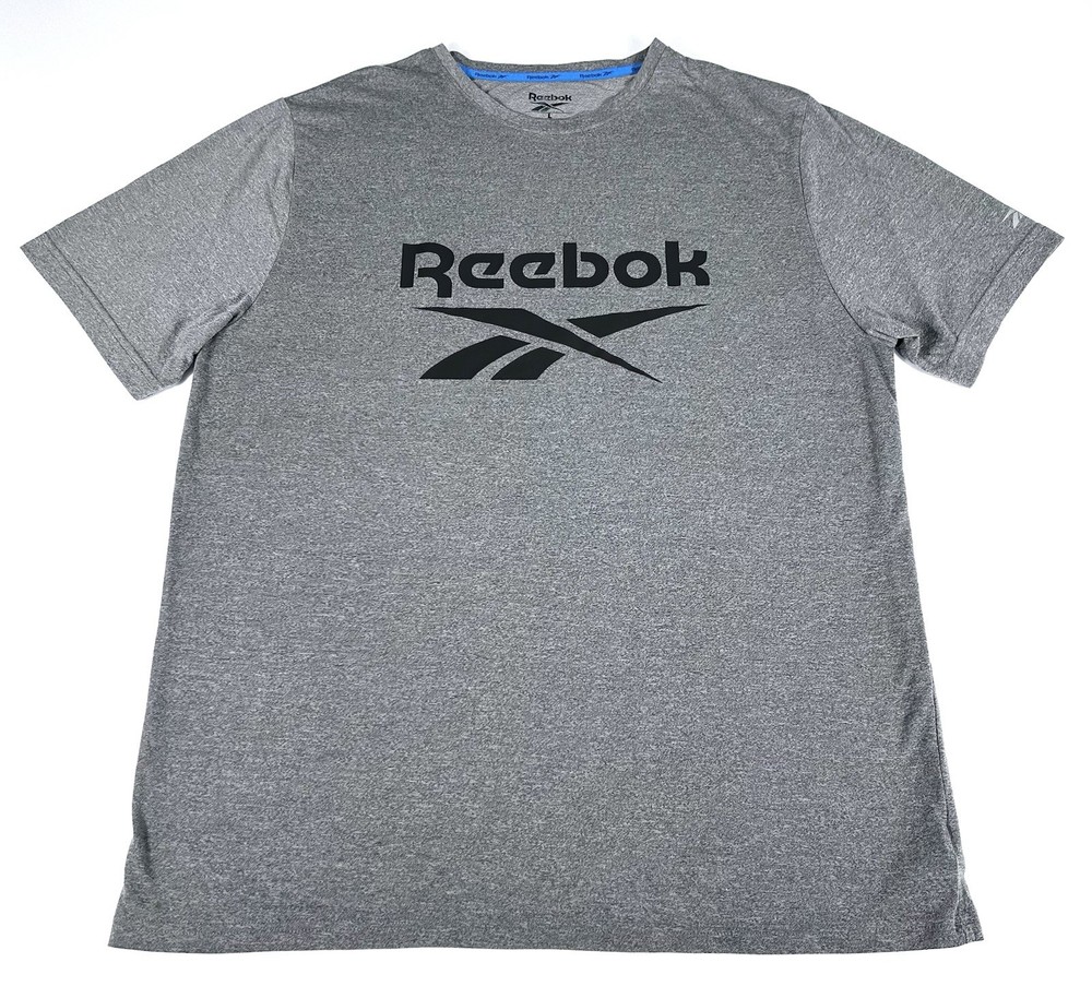 Reebok Men’s L Asphalt Gray Big Stacked Logo Graphic Activewear Casual T-Shirt