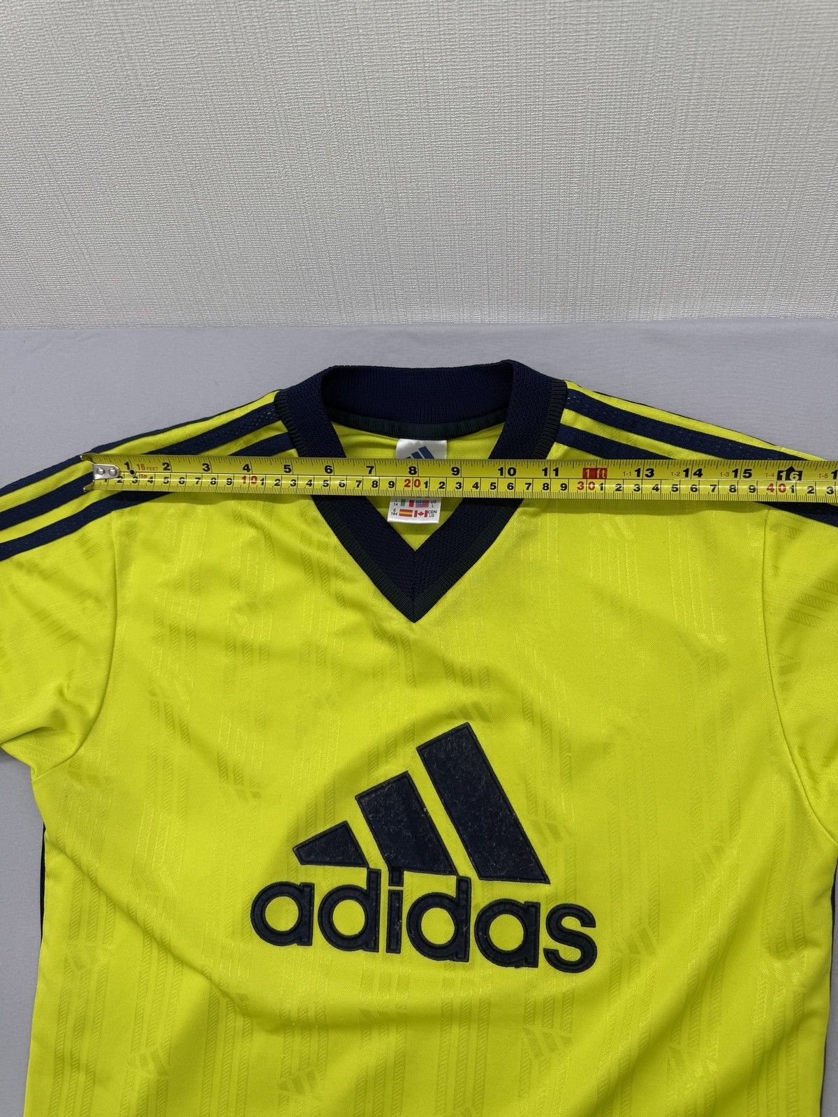 Adidas Soccer Jersey Yellow Striped L Short Sleeve V Neck 3-Stripes gallery