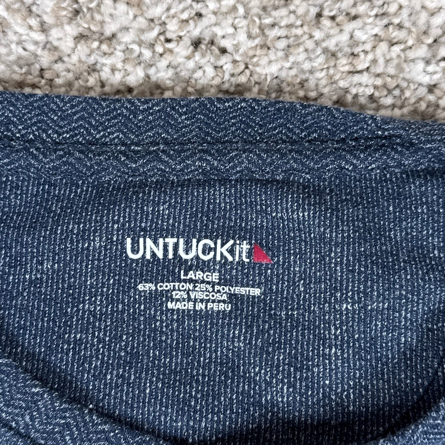 UNTUCKit Shirt Mens Large Navy Blue Herringbone Long Sleeve Casual Henley gallery