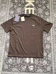 PRADA Men’s S Brown Cotton Jersey Solid Logo Crew Neck Short Sleeve T-Shirt