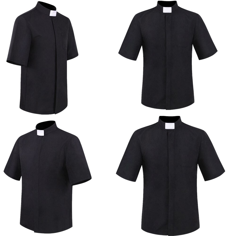 Mens Stand Collar Clergy Shirt Priest Pastor Minister Preacher Button Down Shirt gallery
