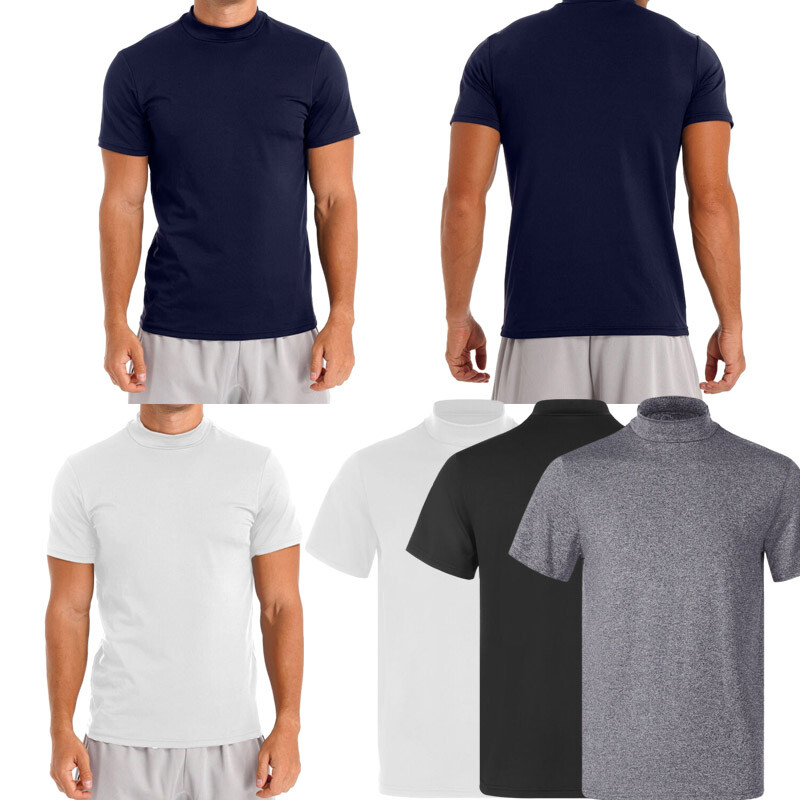 Freebily US Men Mock Neck T-shirt Short Sleeve Undershirt Casual Solid Color Top gallery