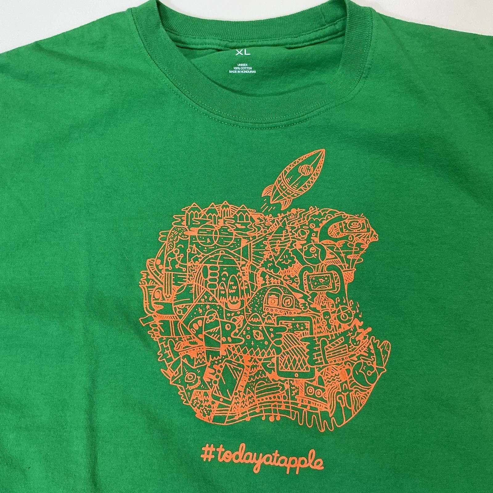 Today at APPLE Computer Tee SHIRT Green Crew Neck Cotton T Rocket Unisex XL gallery