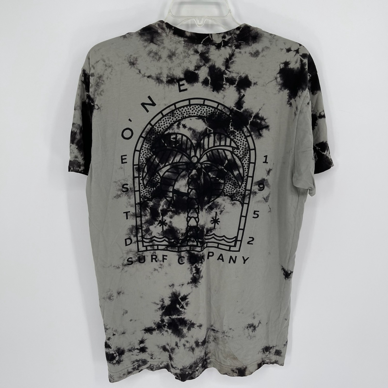 O'Neill Men's Gray Acid Wash Tie Dye Surf Company Graphic Tee T-Shirt Size L gallery