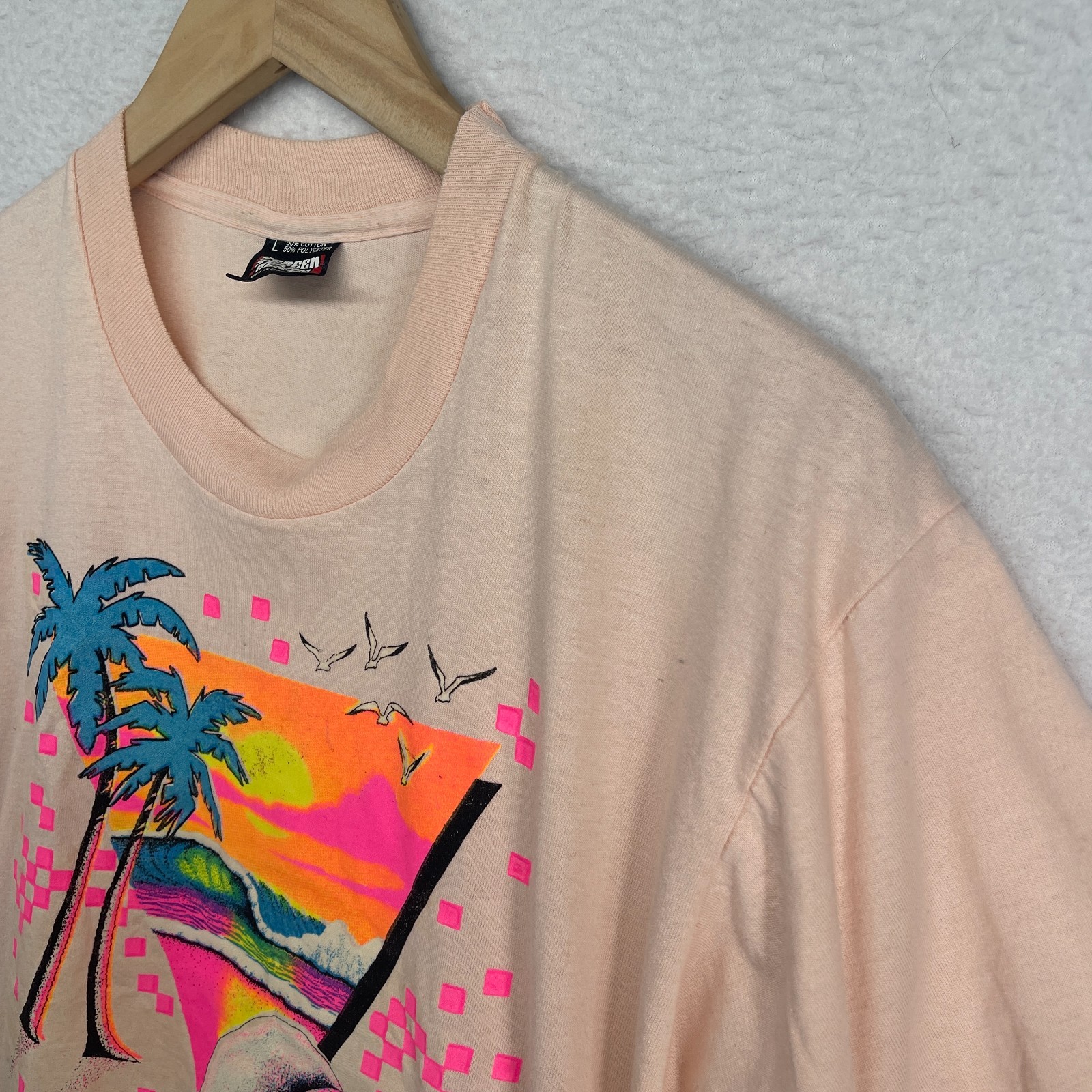 KEY WEST Shirt Adult L Florida Beach 80s Single Stitch Cotton Blend Pink USA VTG gallery