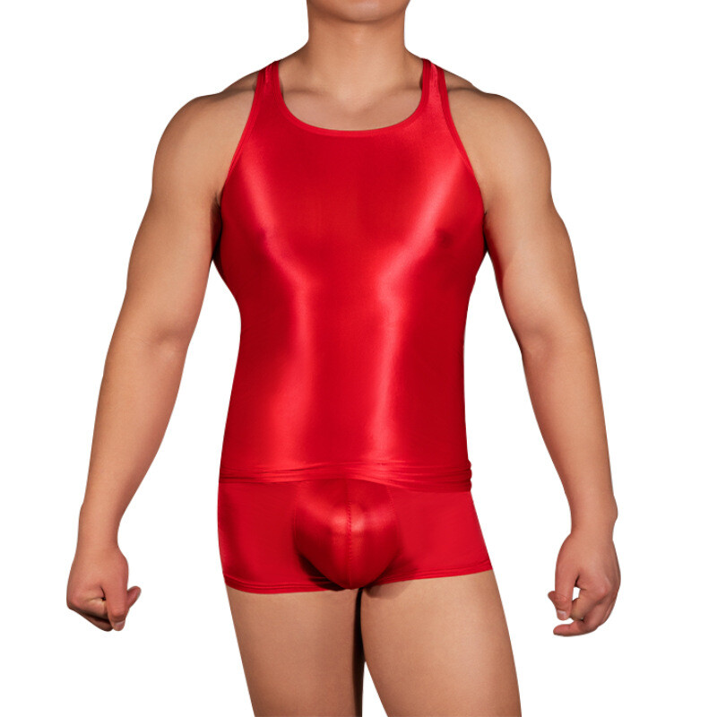 Men Sexy Sheer Oil Shiny Elastic Tops Muscle Tank Vest Gym Tshirt Clubwear gallery
