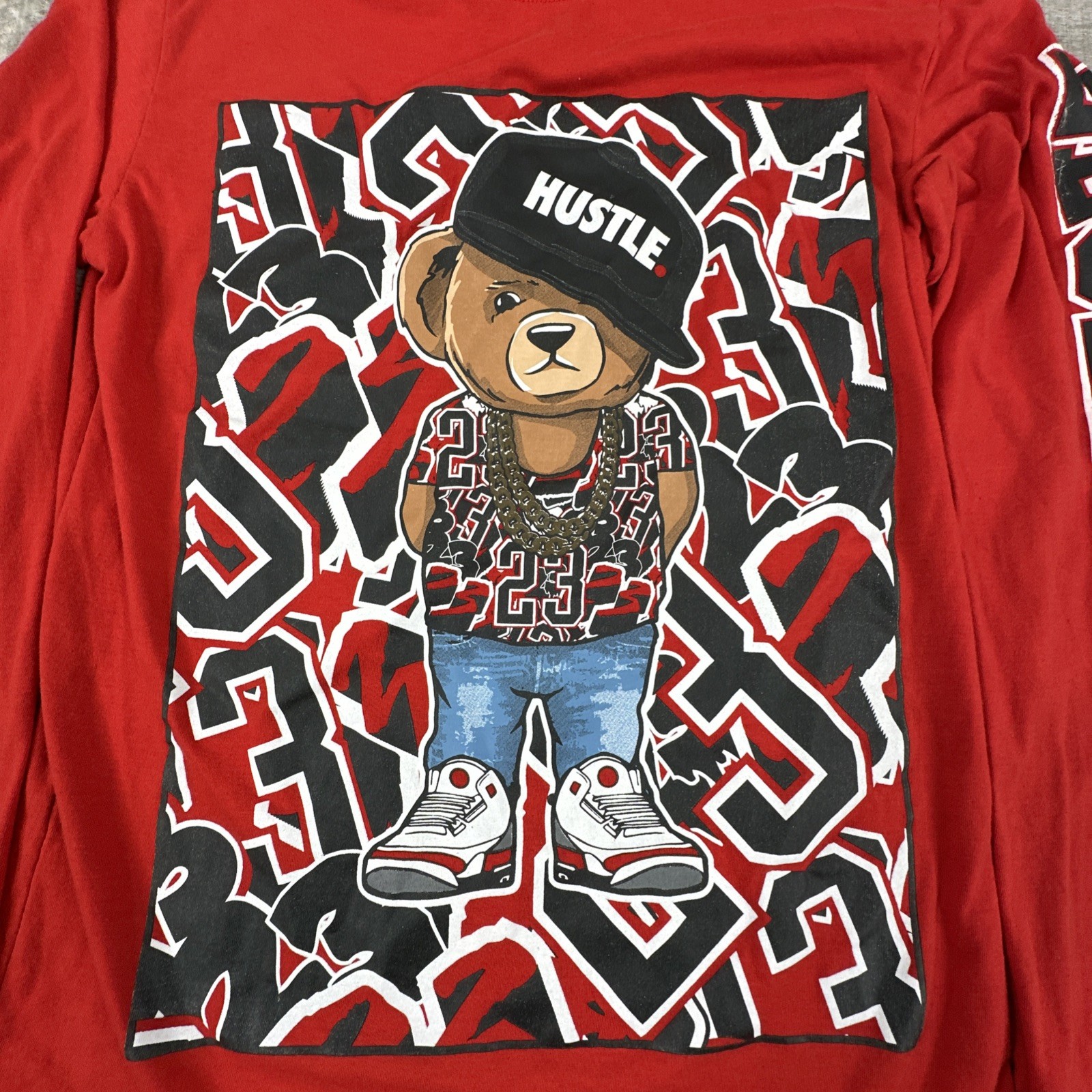 Legend Hustle Bear Graphic T-Shirt Men's Size S Red Long Sleeve Crew Neck gallery