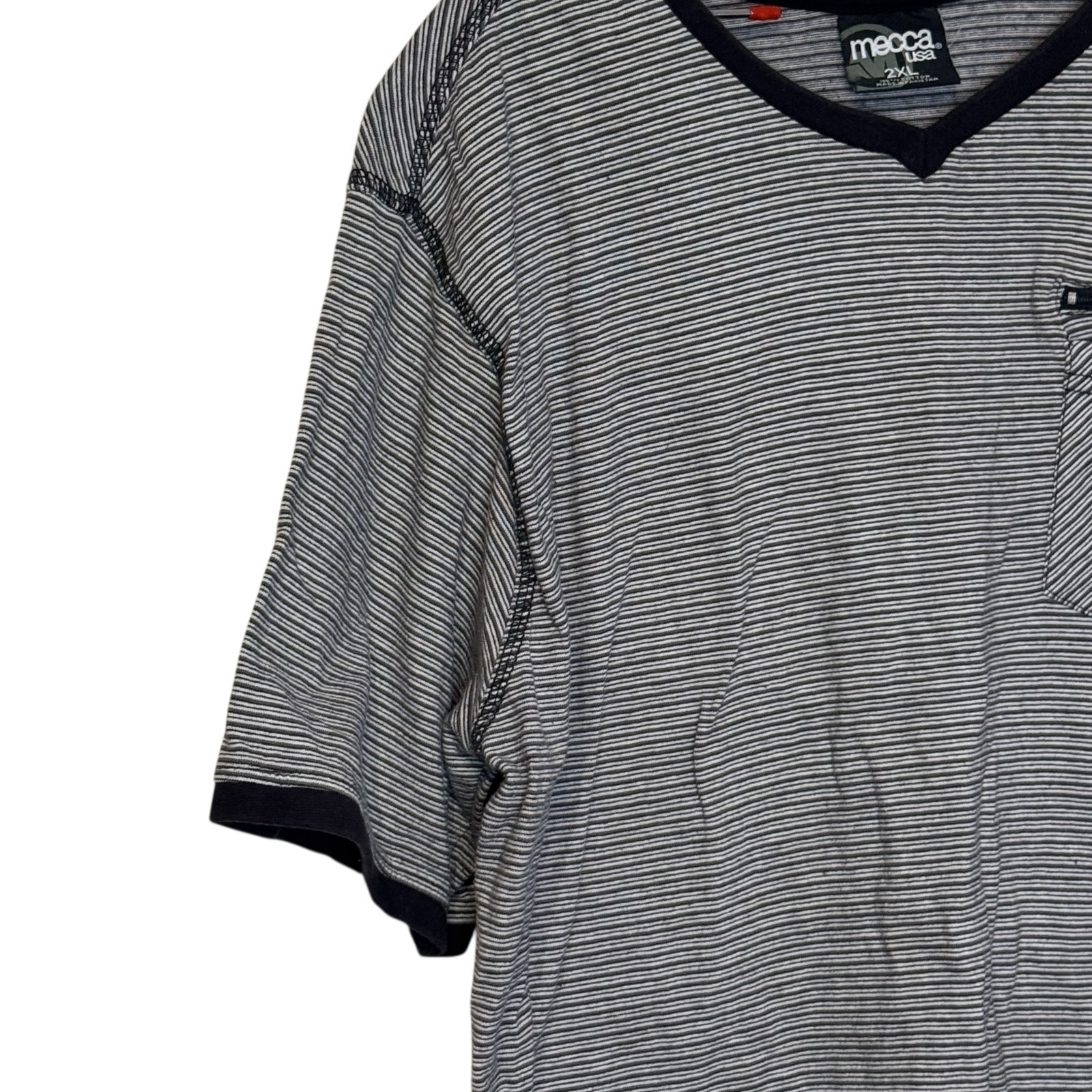Mecca Men's Shirt Y2K Vintage Streetwear Striped Ringer Zipper Pocket Black 2XL gallery