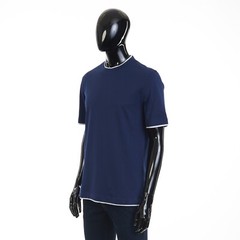 BRUNELLO CUCINELLI 550$ Crewneck Tshirt – Faux Layering, Dark Blue Cotton Jersey