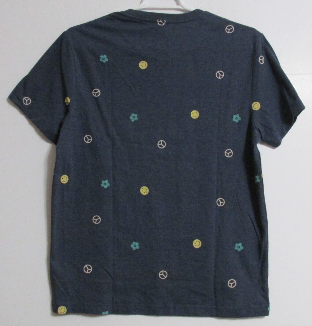 Men's Aeropostale Peace Floral Smiley Graphic T-Shirt Blue Size Large gallery