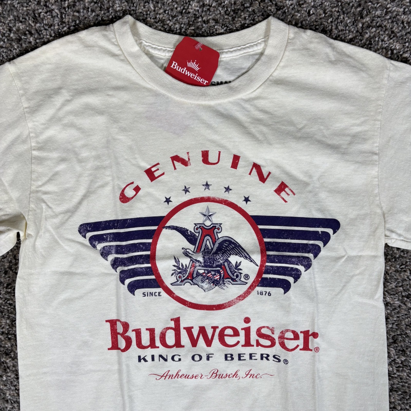 Budweiser King Of Beers T Shirt Mens White Brew City Graphic Print NWT gallery