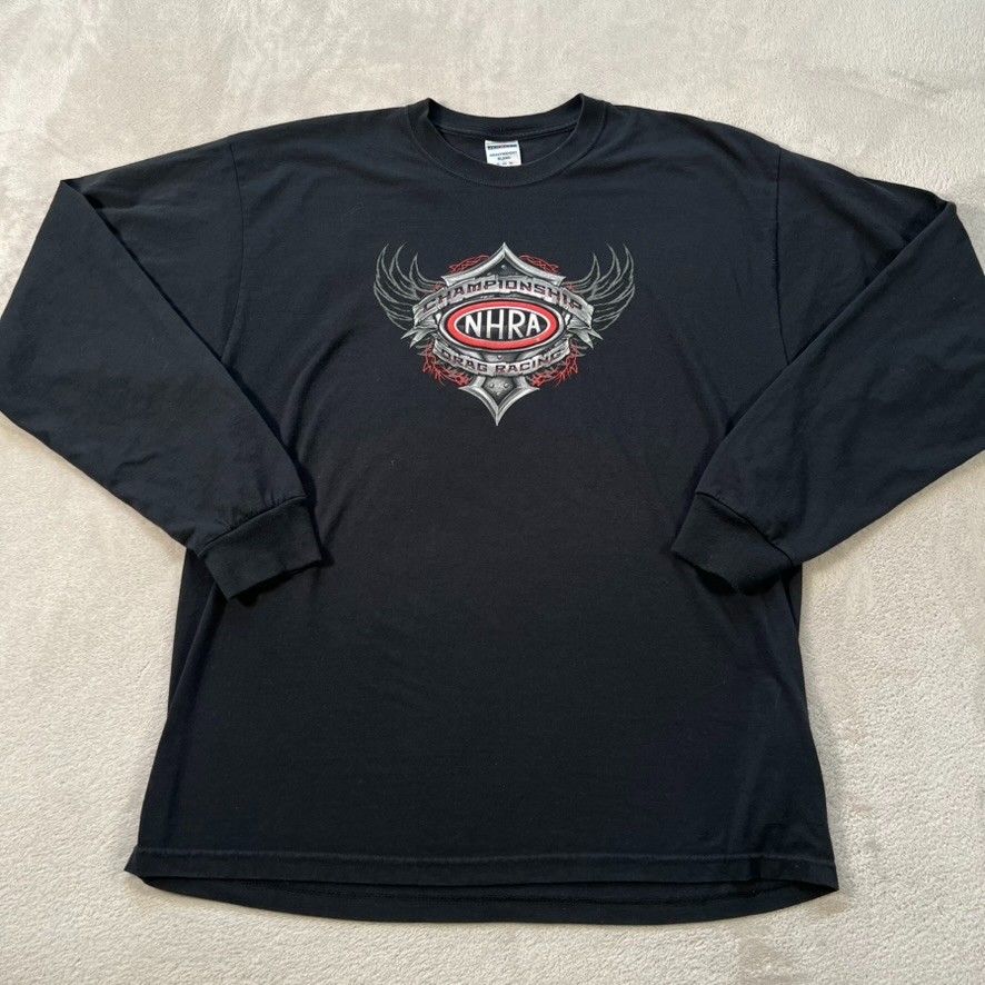 Vintage NHRA Drag Racing T-Shirt Men's Size XL Black Long Sleeve Grunge Punk Y2K gallery