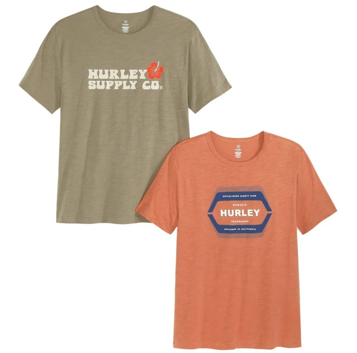 Hurley Men's Graphic Tee, 2-pack - GREEN/ORANGE Or Blue/ Dark Blue You Pick Size gallery