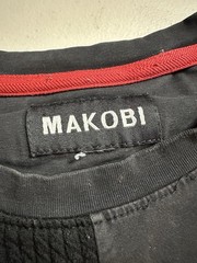Makobi Men’s Black Patchwork T-Shirt Geometric Textured Paneled Crew Neck Size M