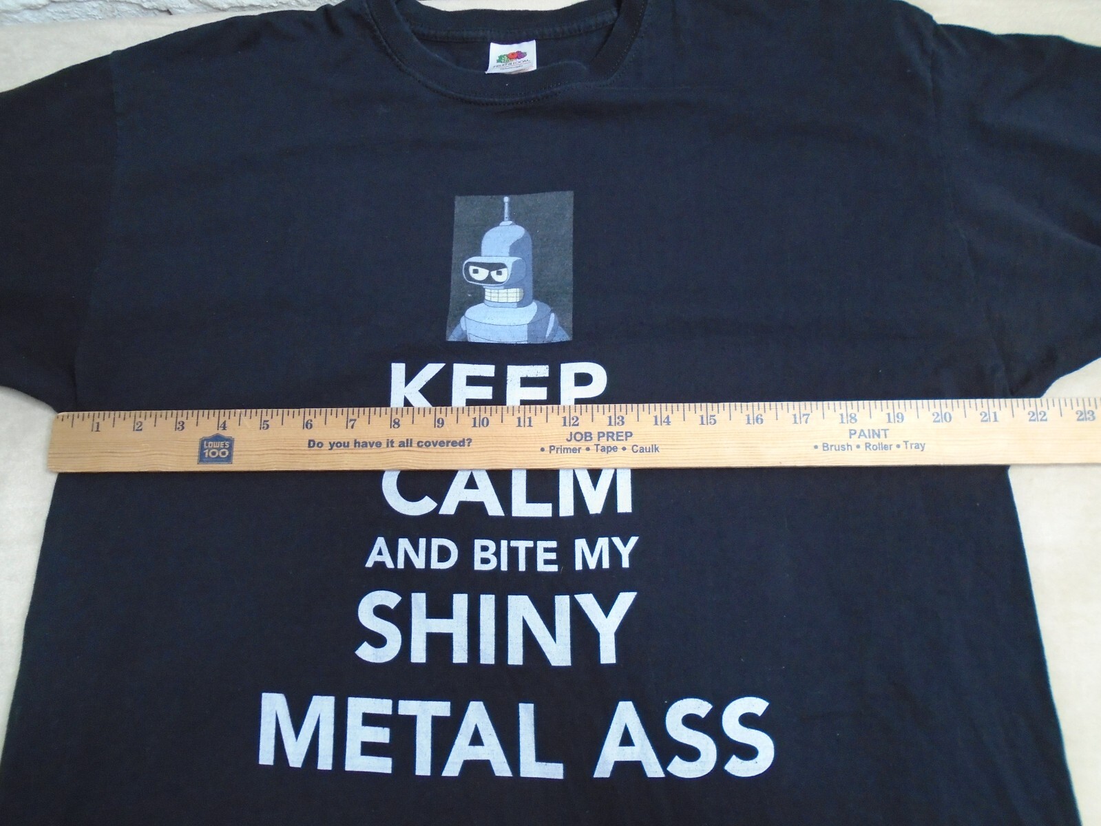 Vintage Y2K Futurama Bender Keep Calm Bite Shiny Metal T Shirt Graphic Black XL gallery