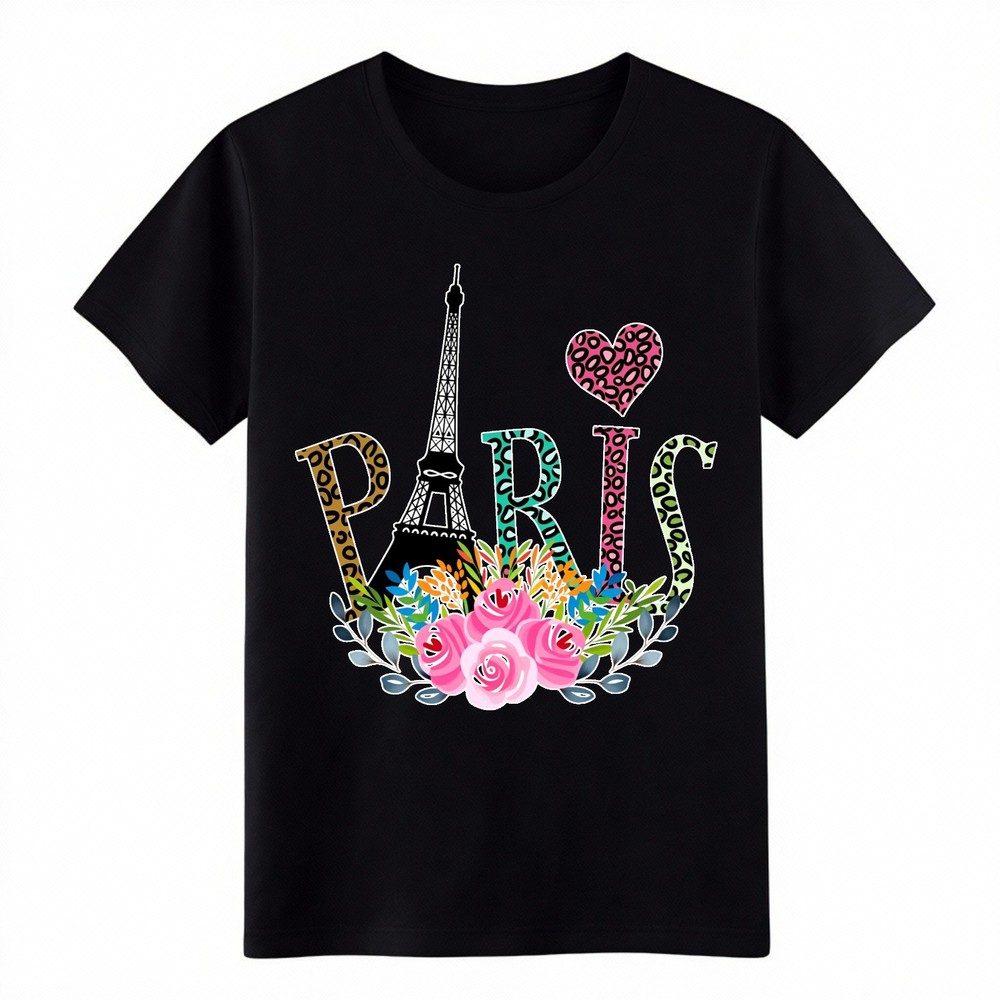 Unisex Paris Eiffel Tower Floral Everyday T-Shirt, Chic Travel Statement Tee