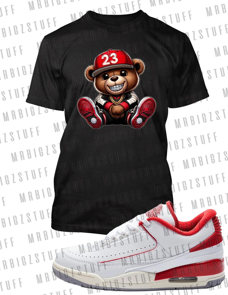 23 Say Cheese Teddy Bear Graphic Big Tall Small Tee To Match J2 Low Varsity Red