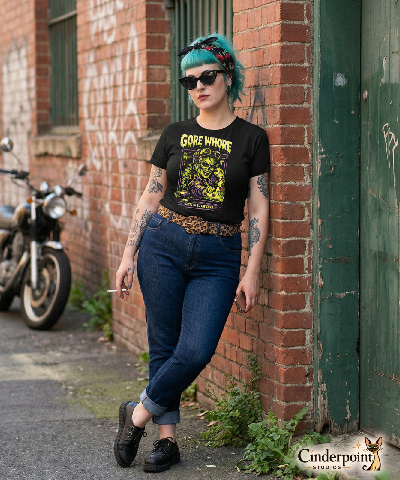 Gore Whore T-Shirt Horror VHS Zombie Pinup Rotten to the Core Retro Slasher Tee gallery