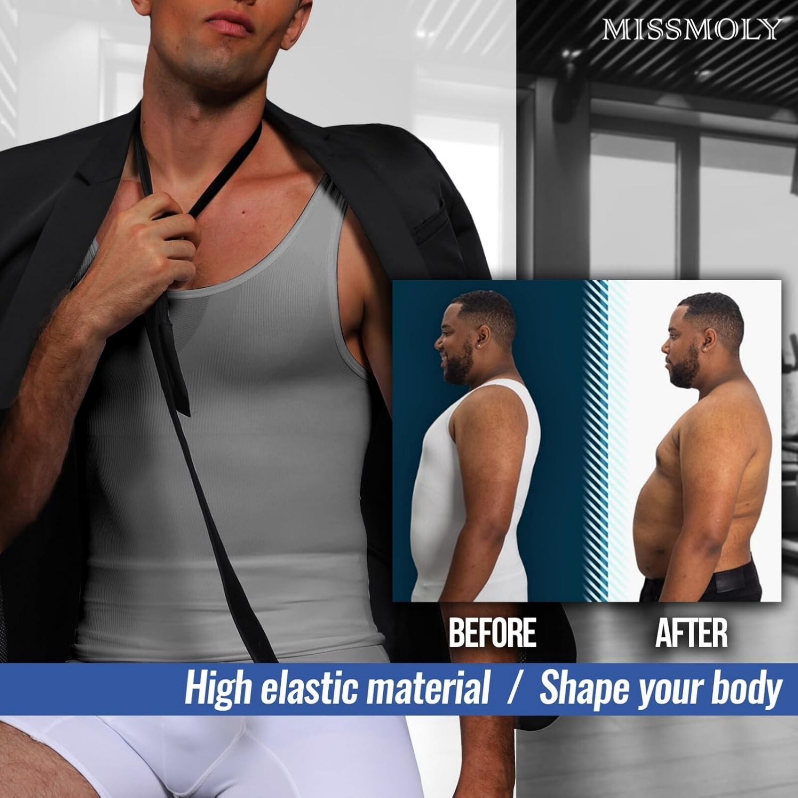 Male Gynecomastia Compress Tank Top Mens Slimming Body Shaper Vest Abs Shirt US gallery