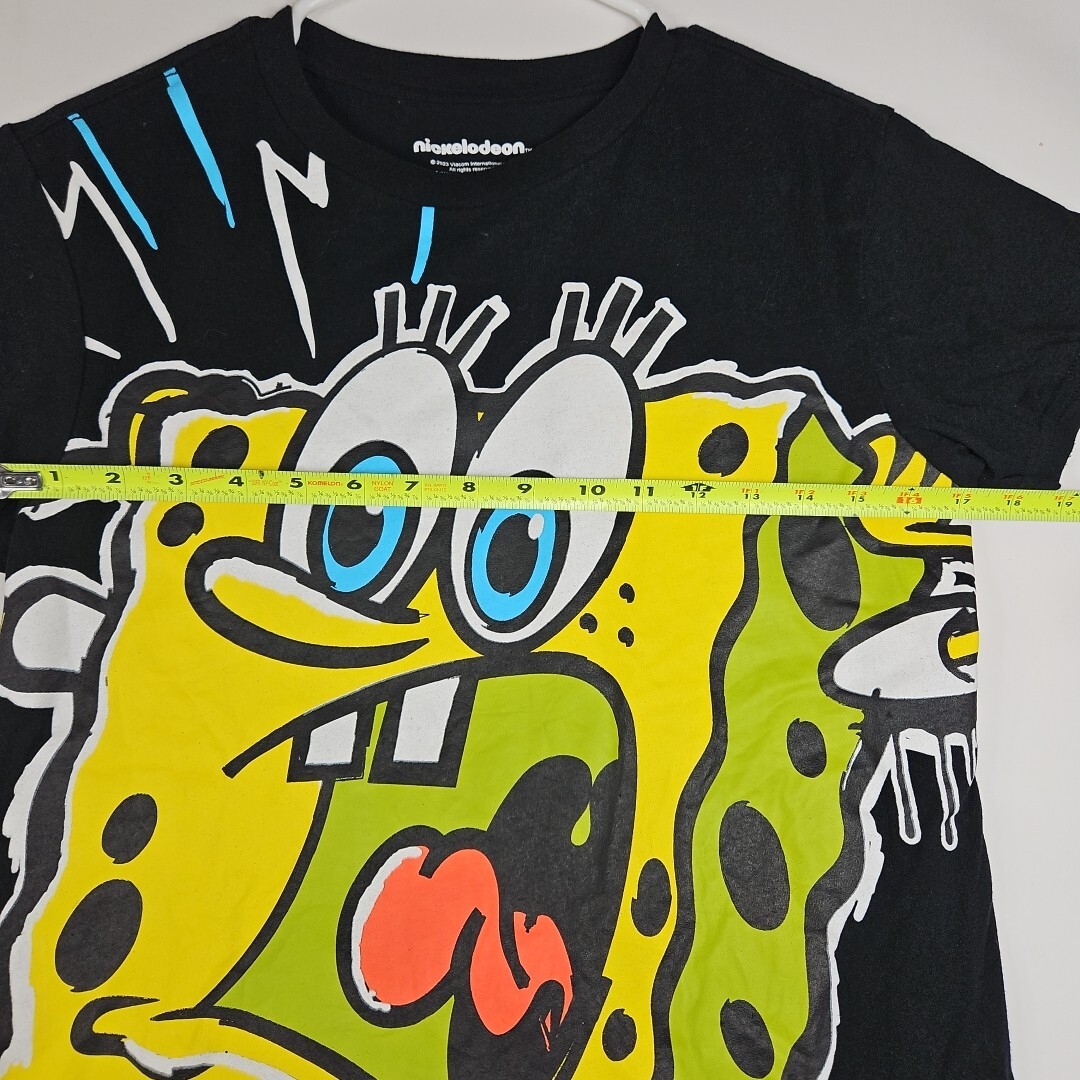 SpongeBob Square Pants T-shirt. Full Front Print. Size Small. Black. gallery