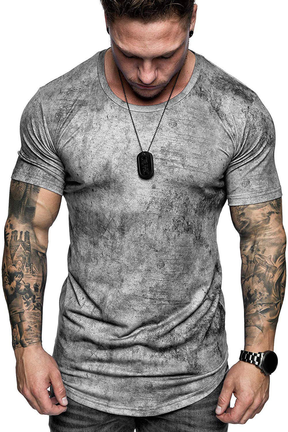 Summer Men's Sports Fitness Ink Camouflage Round Neck Short Sleeve T-Shirt Top gallery