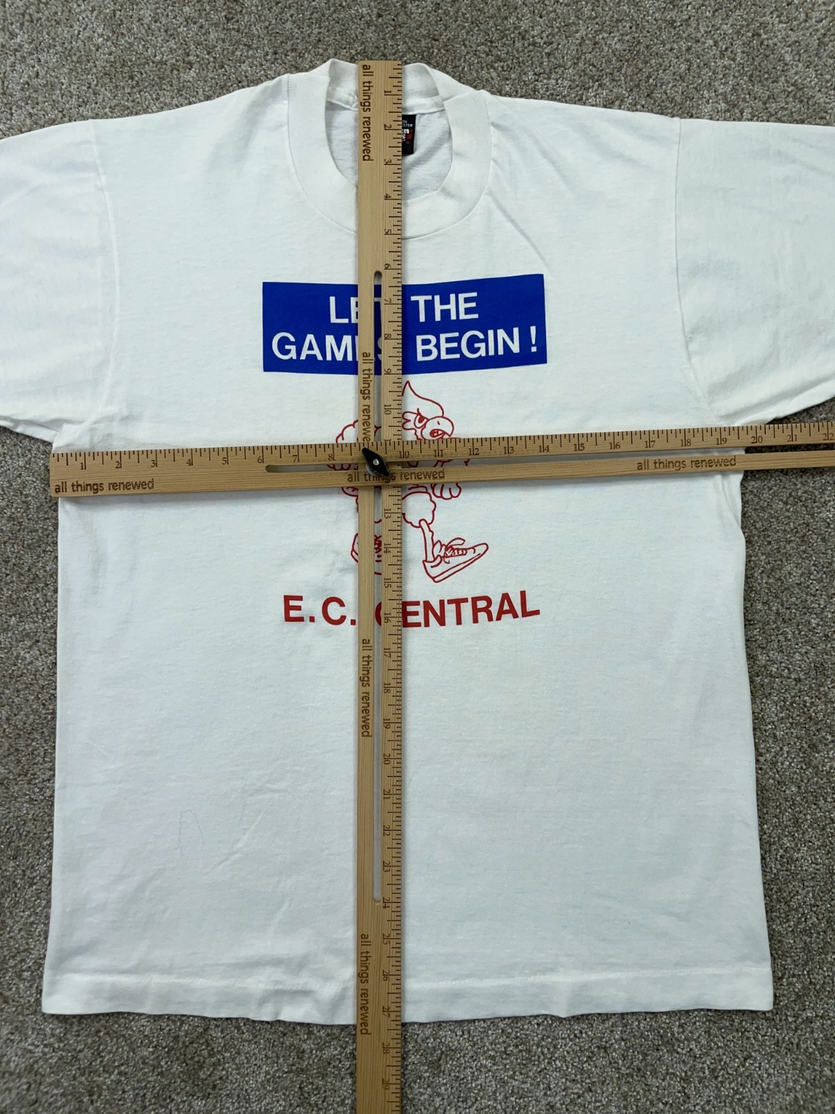 VINTAGE 1989 Track and Field Shirt Men's Large White E.C. Central - Made in USA gallery