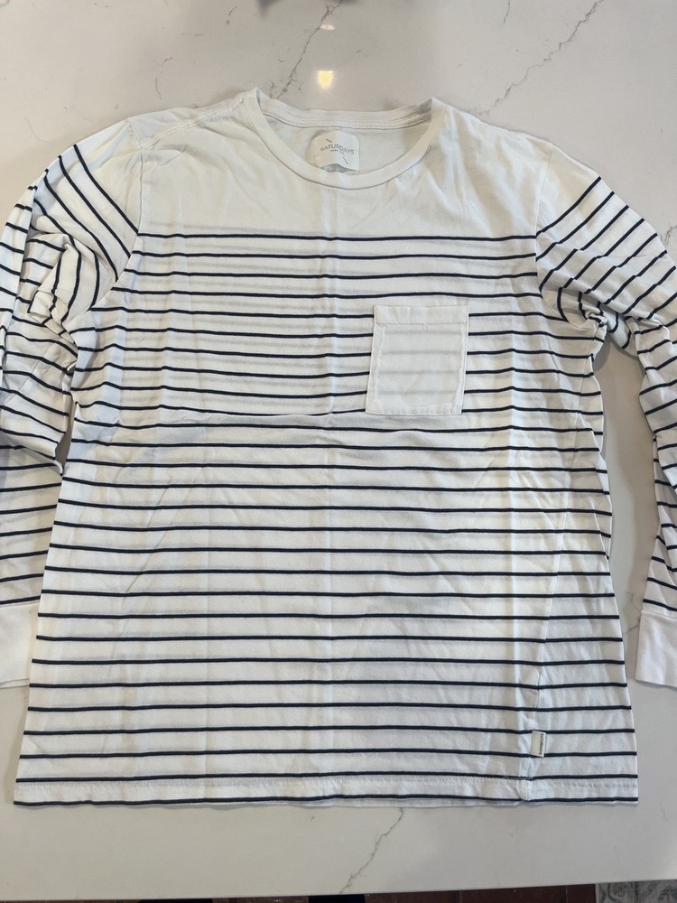 Saturdays NYC – LS Striped Tee Men’s XL – White & Black Thing Striped Shirt