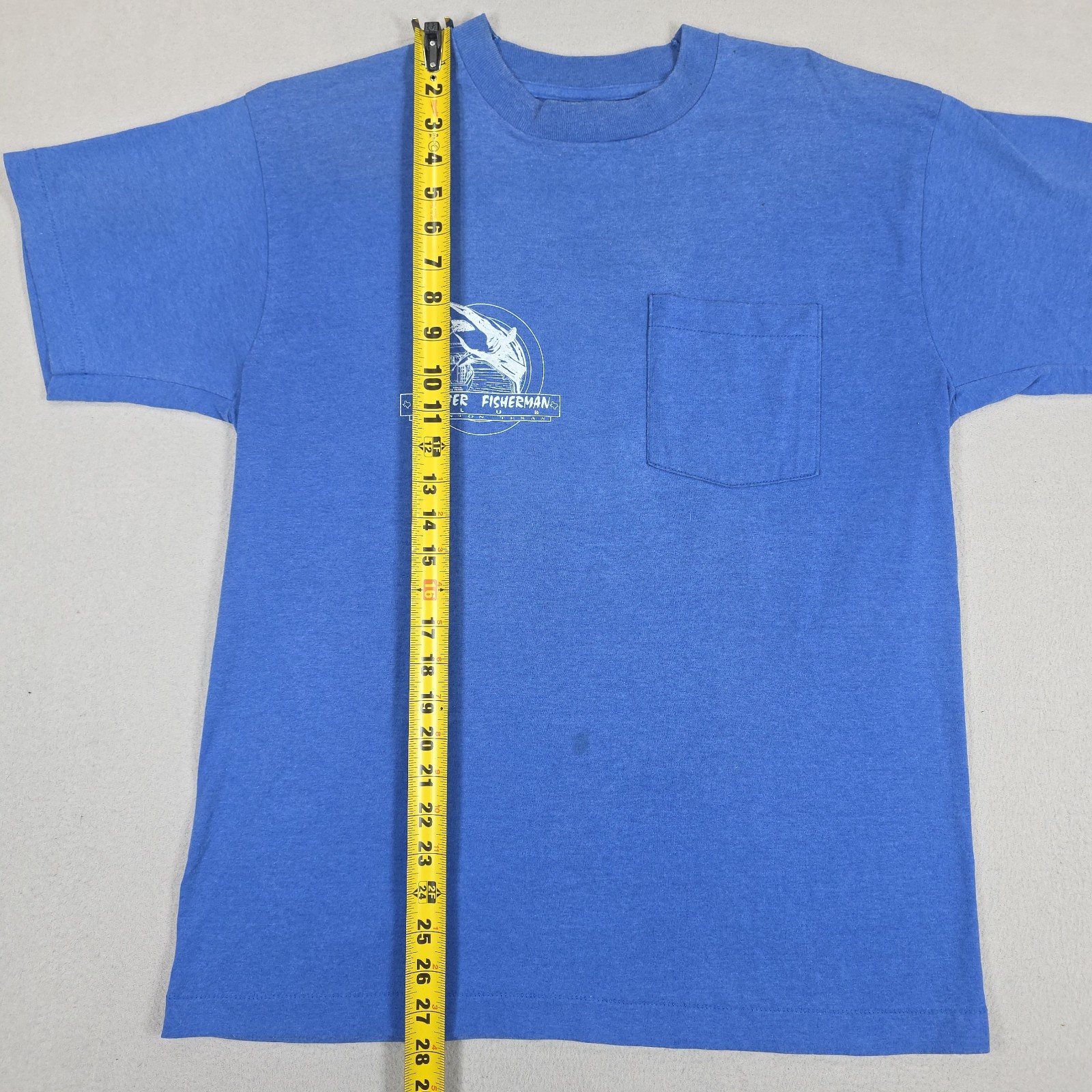 Vintage Monster Fisherman Shirt Mens Large Blue Huston Texas Club Shark Jaws gallery