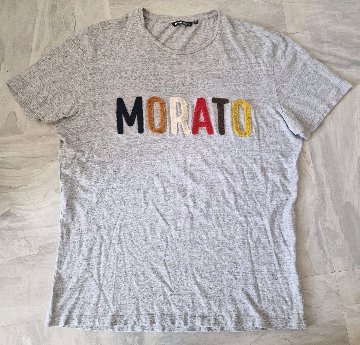 Antony Morato Men's Grey Marl T-Shirt XL Multicoloured Chenille Embroidered gallery