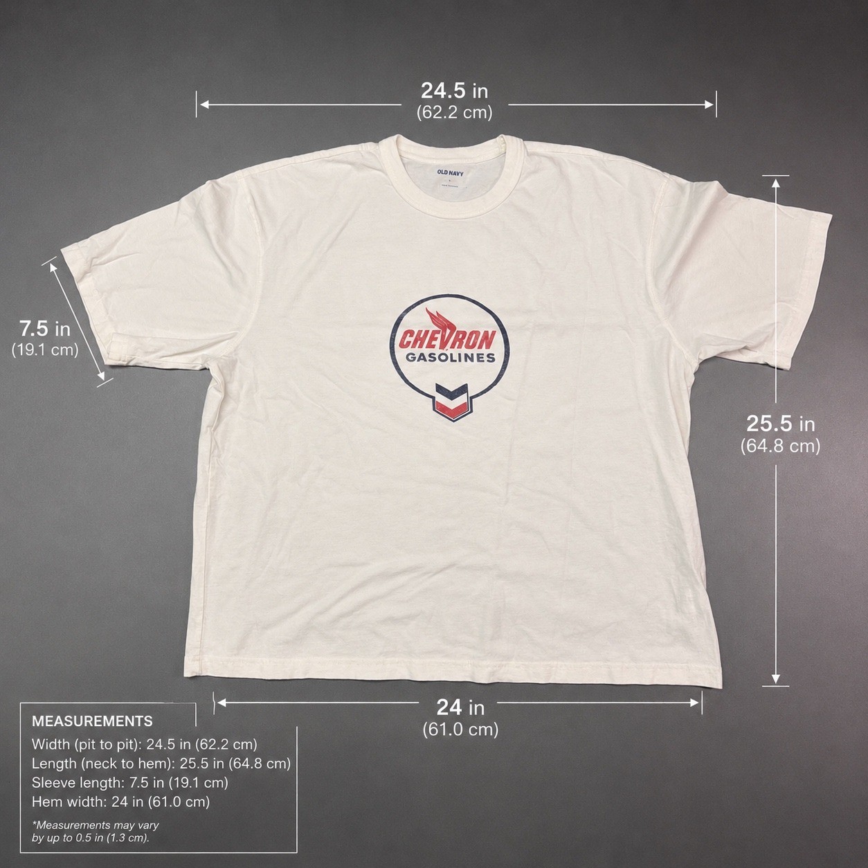 Old Navy Mens Large Chevron Gasolines Graphic T-Shirt Cream Short Sleeve Retro gallery