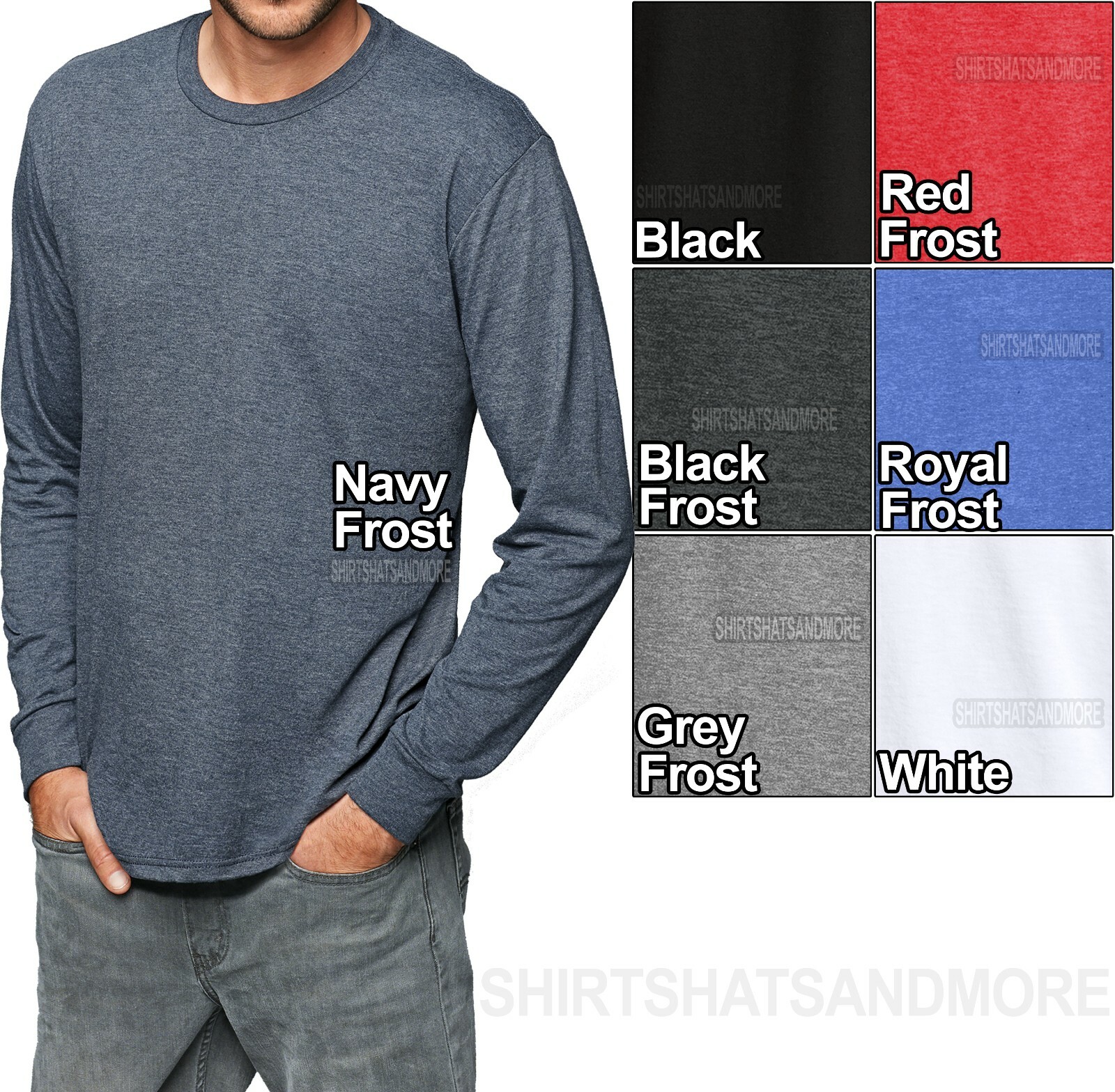 Mens Long Sleeve Tri Blend T-Shirt Premium Crew Neck Tee S, M, L, XL 2XL 3XL 4XL gallery