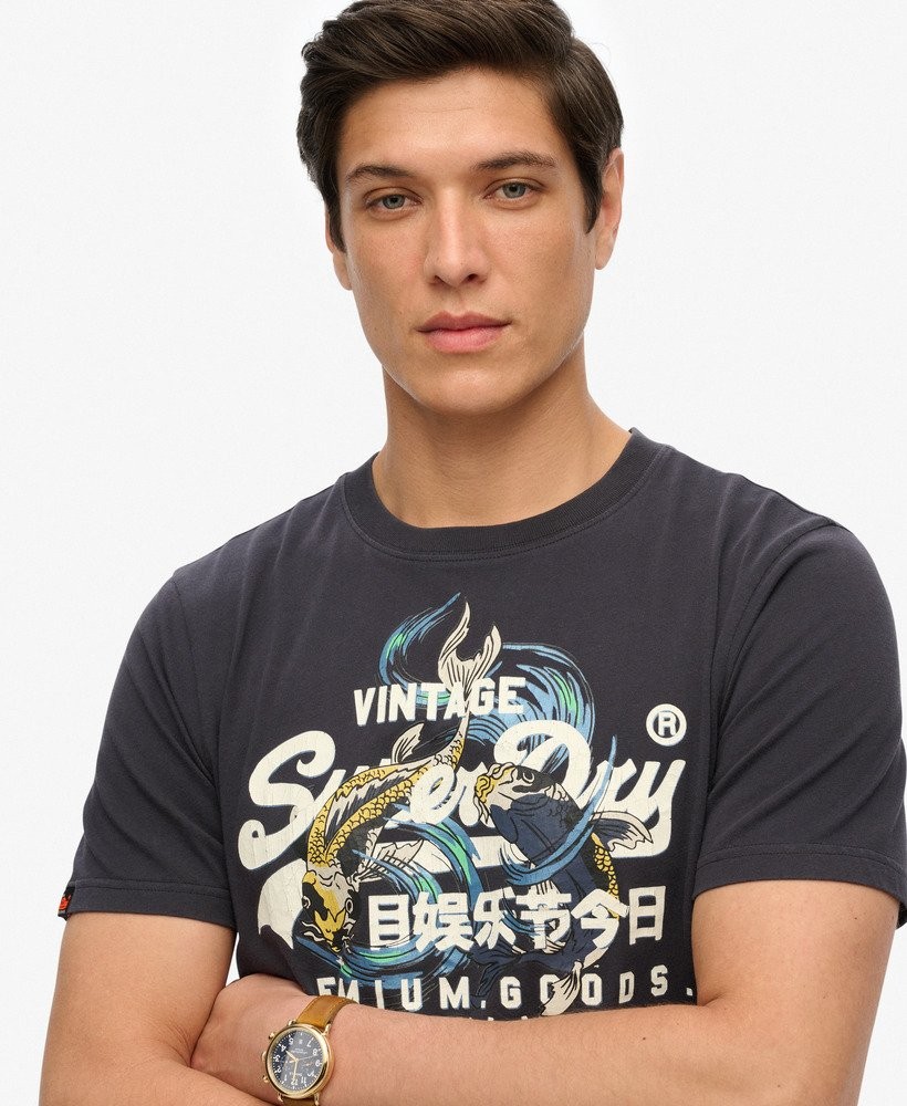 Superdry T-Shirt Short Sleeve Crew Neck Top VL Tokyo Relaxed Tee Blue Dark Grey gallery