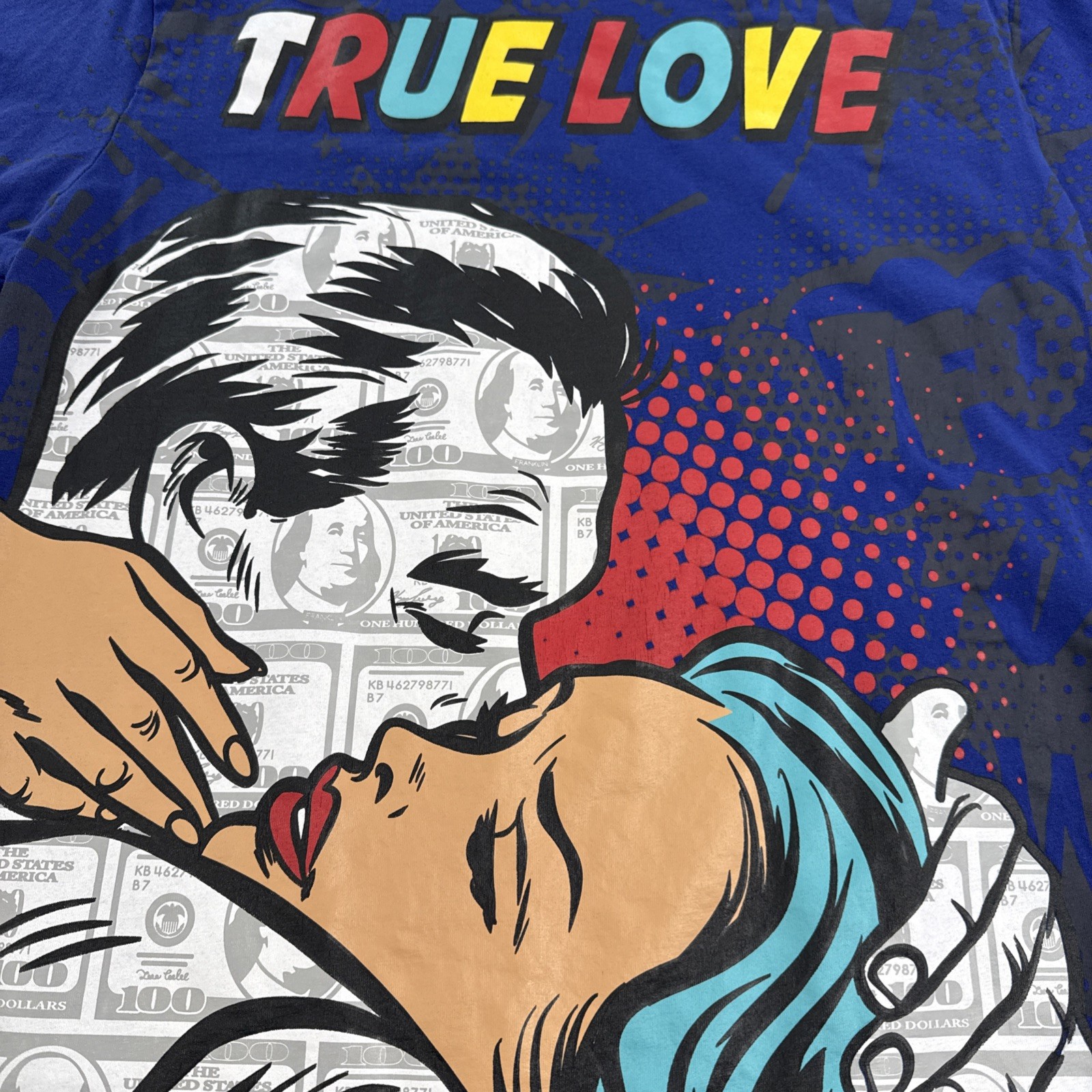Contender True Love Shirt Blue Pop Art Money Print Tee Men’s Large gallery