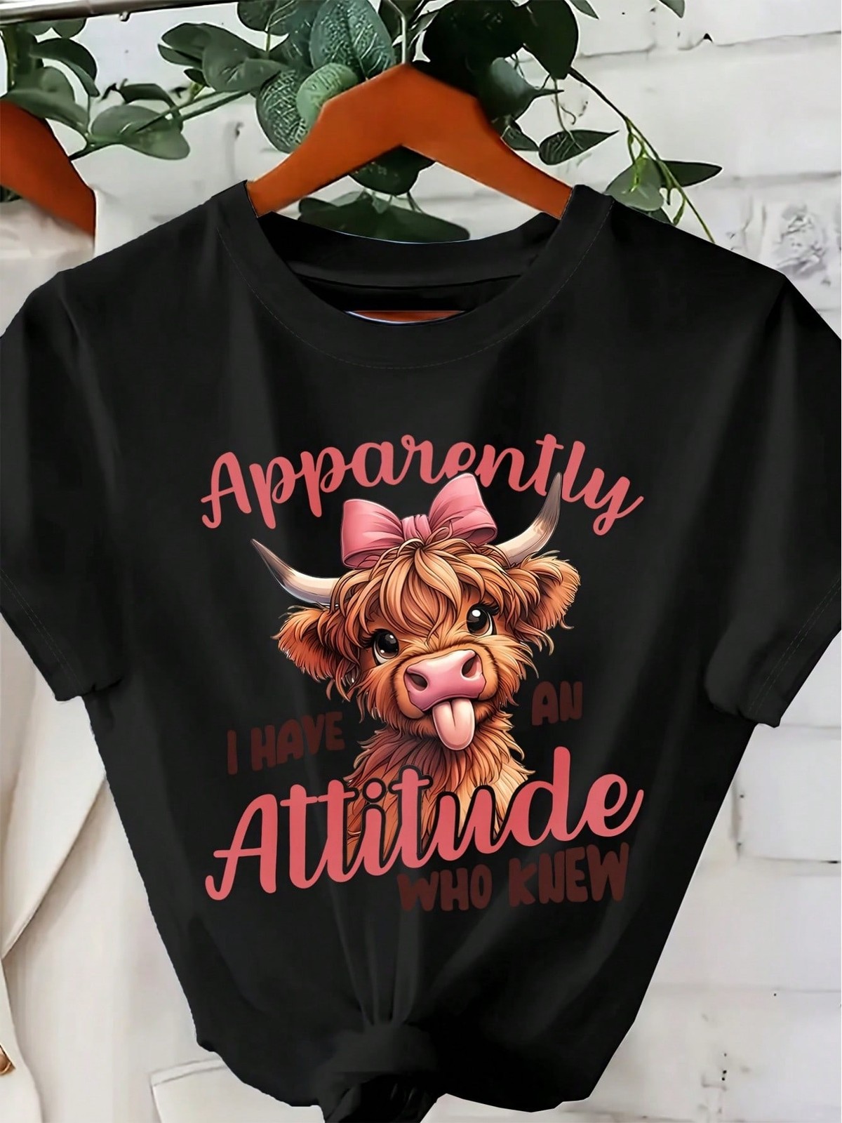 Cute Highland Cow Pattern Print Short Sleeves Round Neck TShirt gallery
