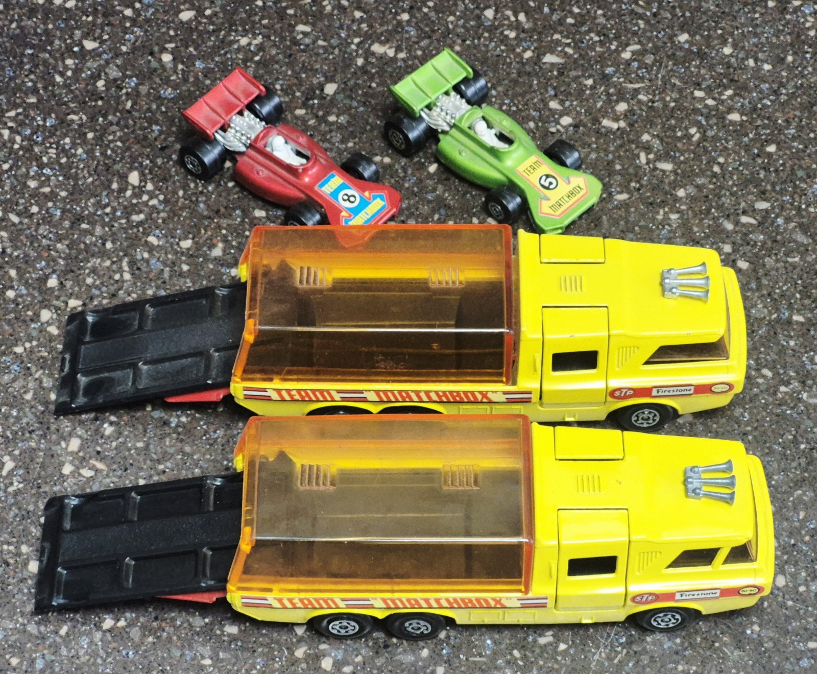 2 Matchbox Superkings K-7 Racing Car Transporters With Ramps & Cars UNBOXED